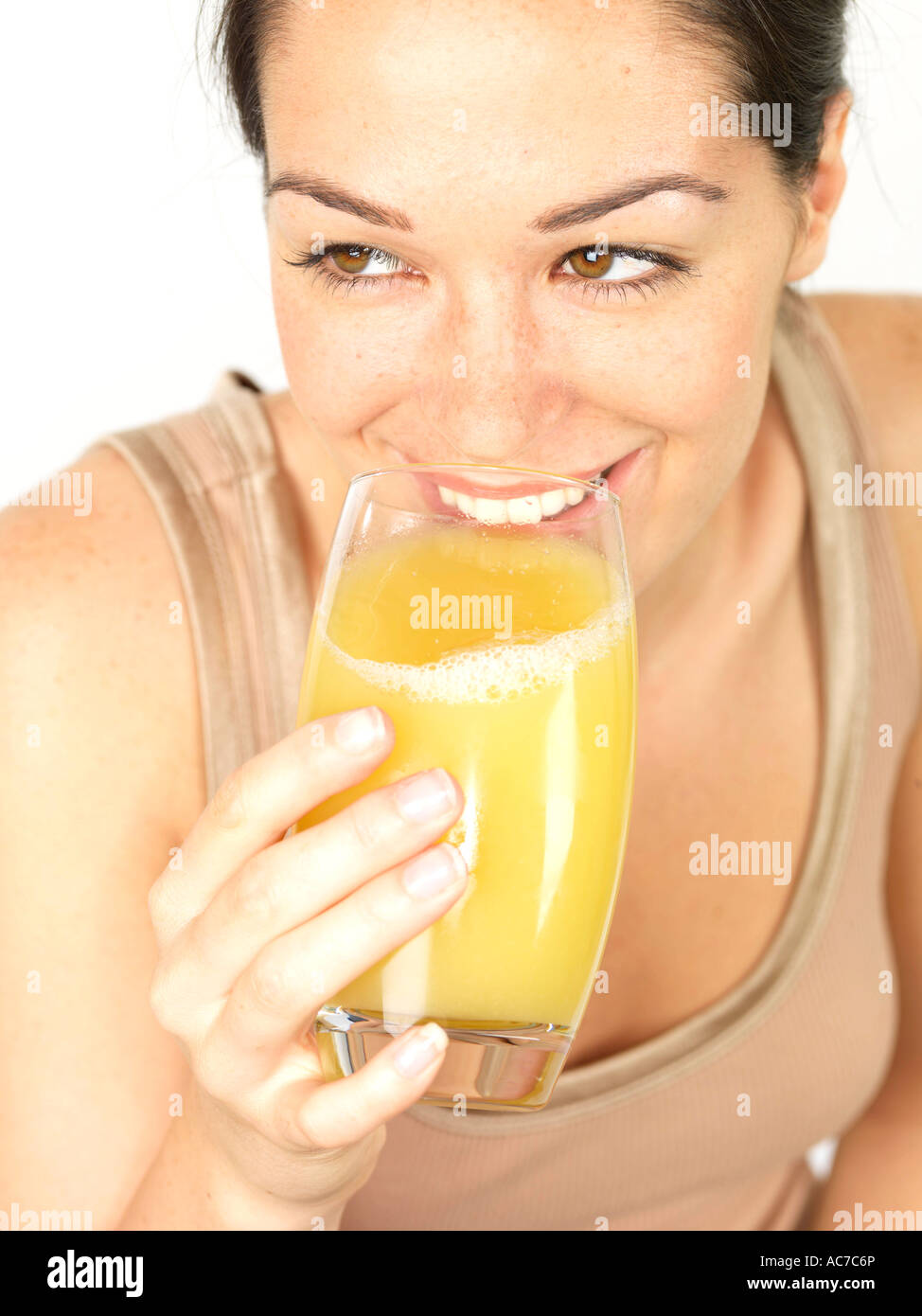 Young Woman Drinking Pineapple Juice Model Released Stock Photo Alamy
