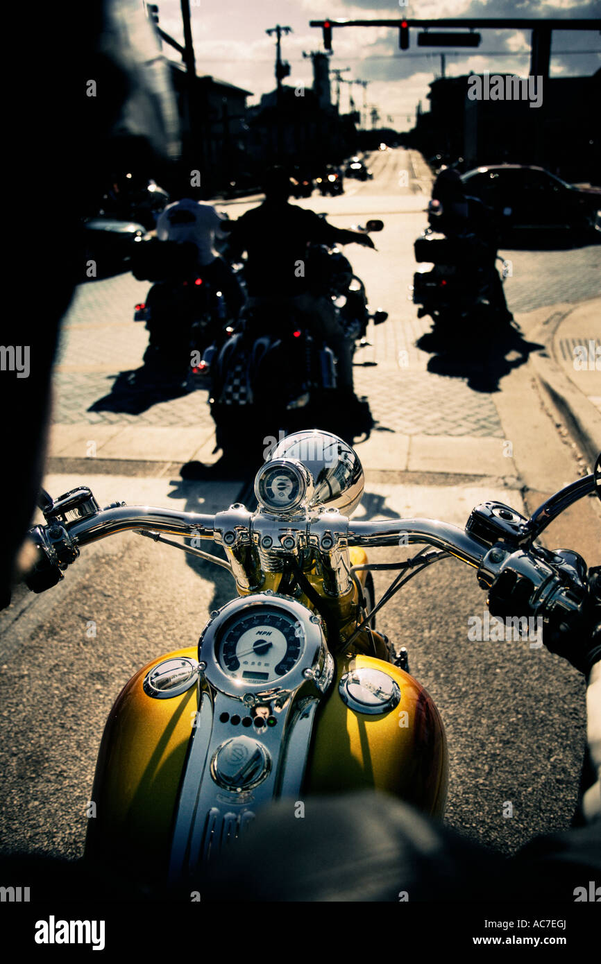 Rider's eye view from a Harley Davidson motorcycle Stock Photo