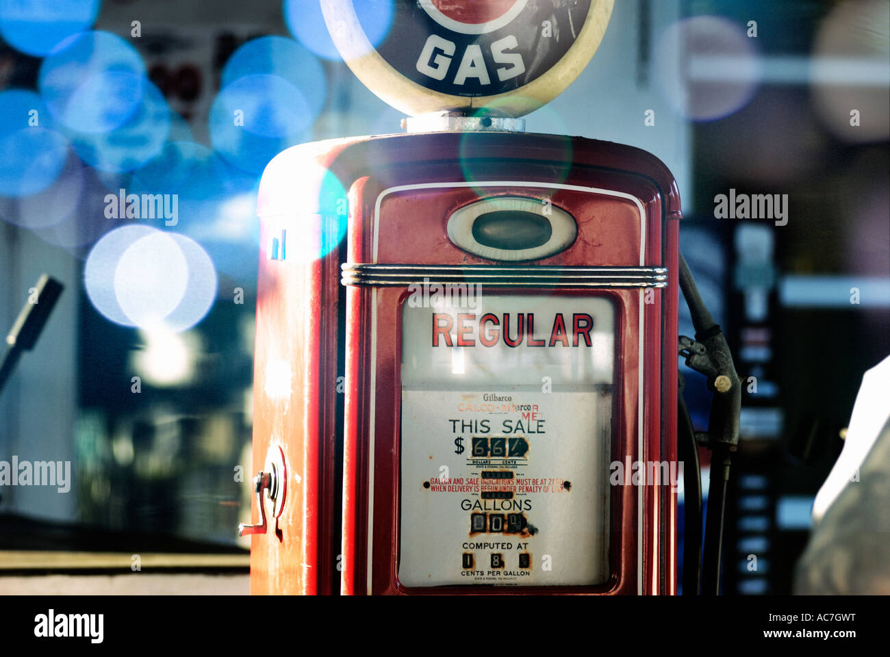 Old fashioned American red gas pump Stock Photo