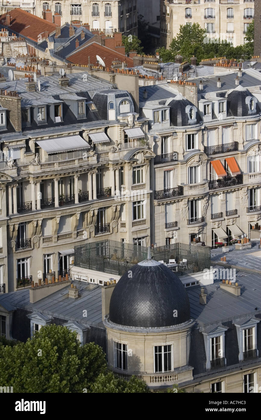 Residential buildings rooftop view from the Eiffel Tower Paris France