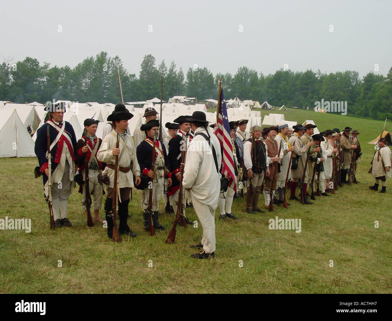 AJD49798, Mt. Independence, VT, Vermont, Revolutionary War Reenactment, soldiers dressed authentic uniforms Stock Photo