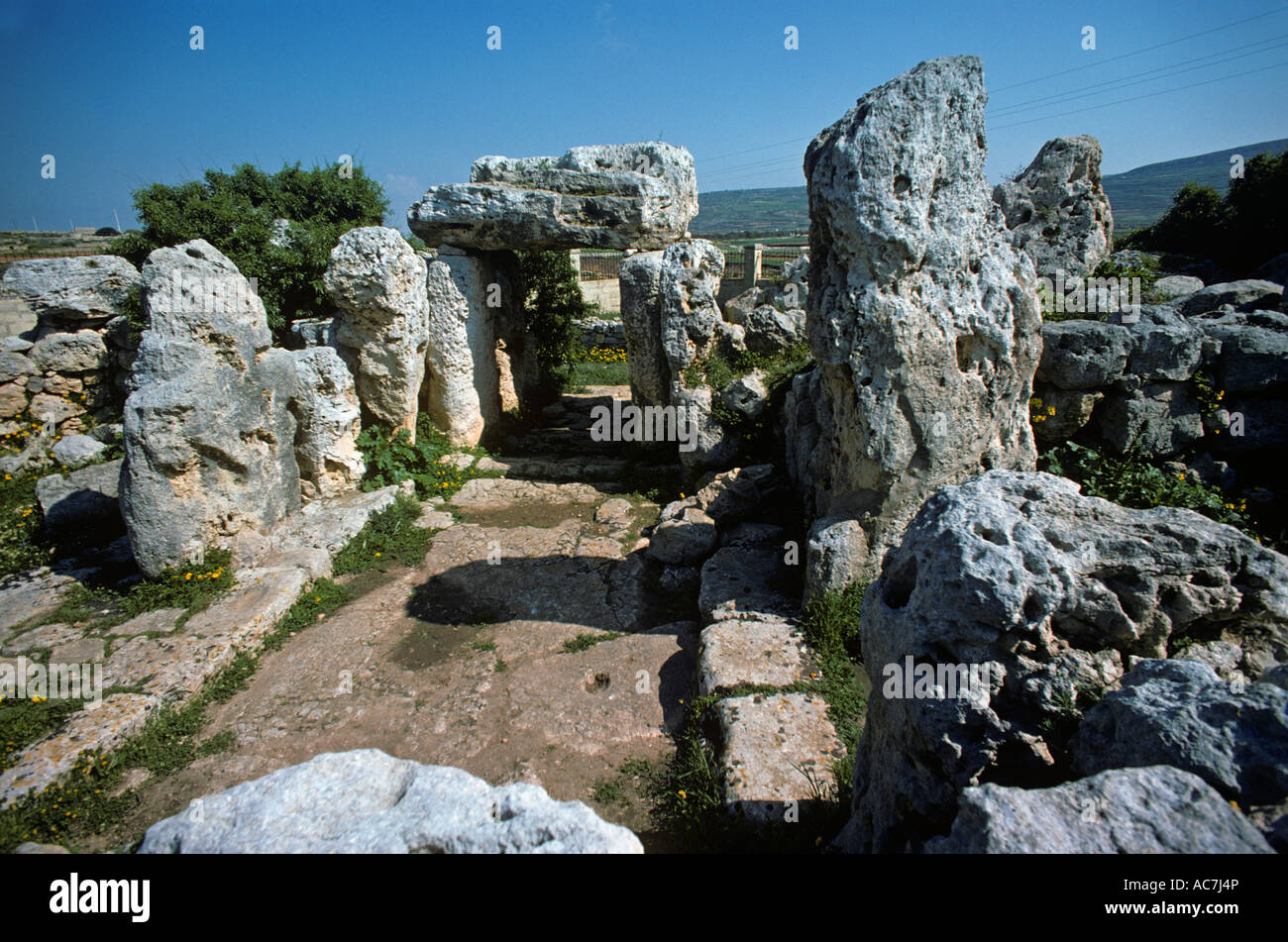 ruins of Ta Hagrat Temple at Mgarr on Malta circa 2850 BC Stock Photo