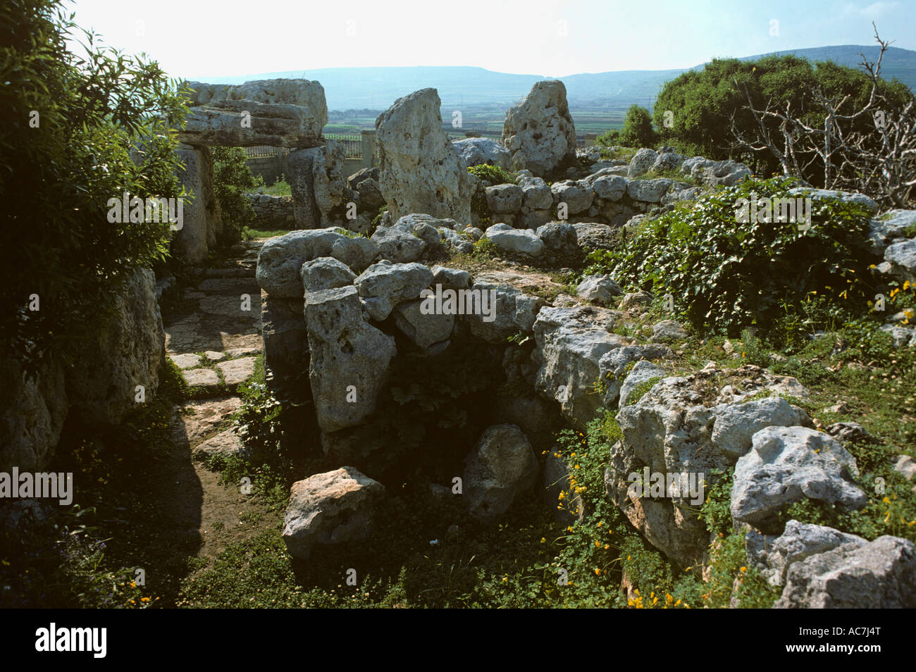 ruins of Ta Hagrat Temple at Mgarr on Malta circa 2850 BC Stock Photo
