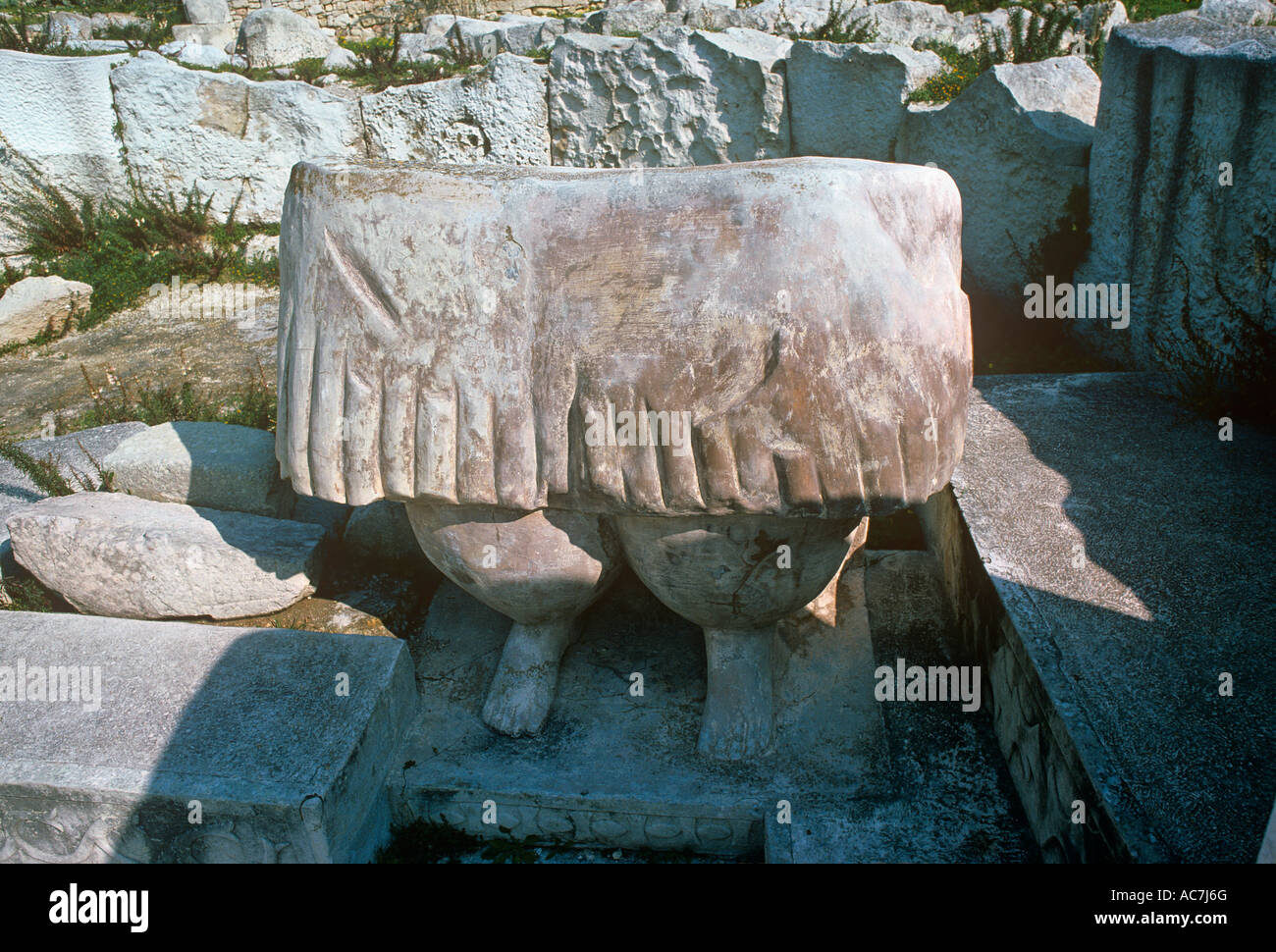 Goddess of Fertility large carved stone figure in the ruins of the Tarxien Temple Malta circa 2400 BC Stock Photo