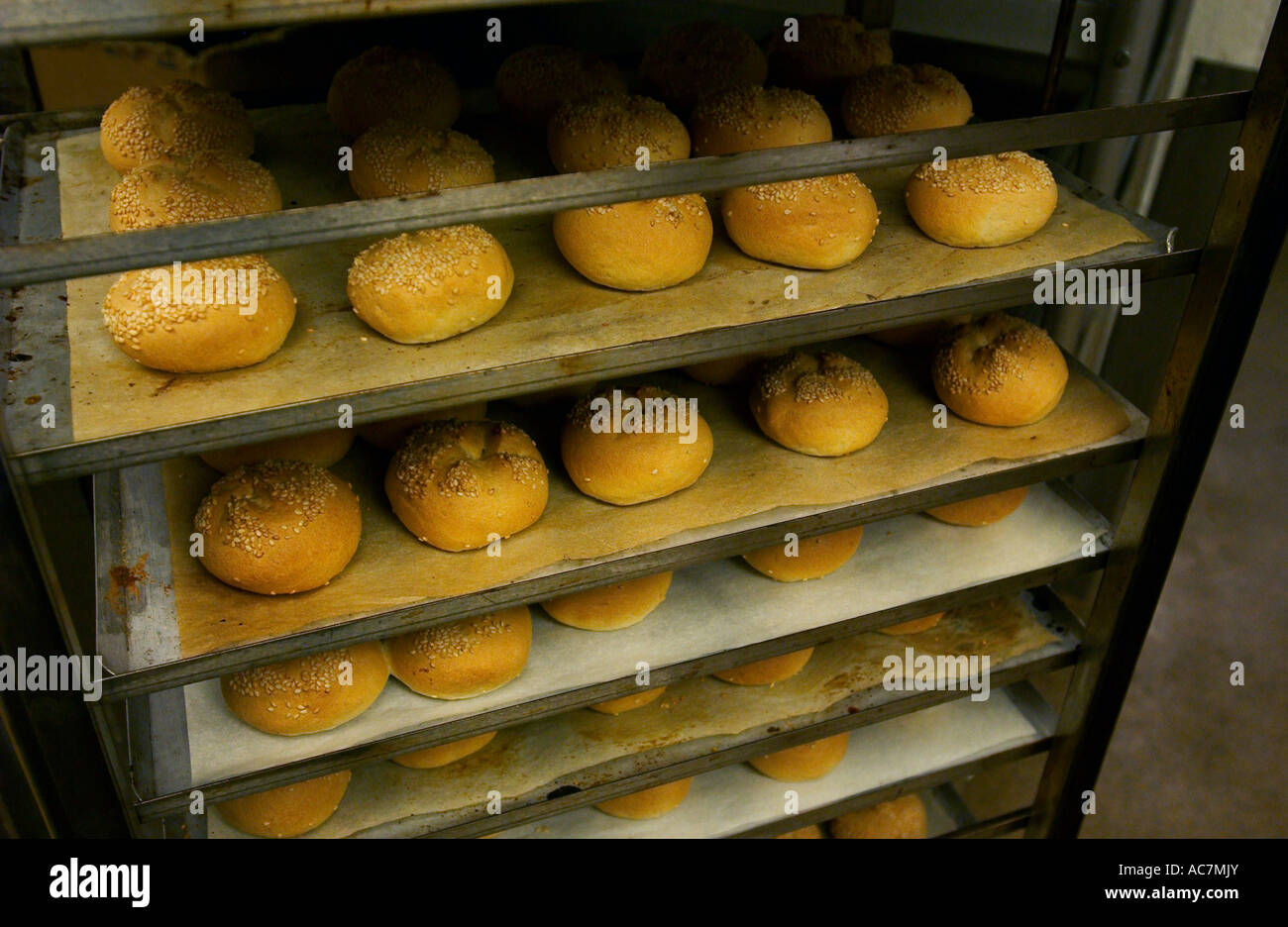 Newly baked breakfast buns just out of the owen Stock Photo