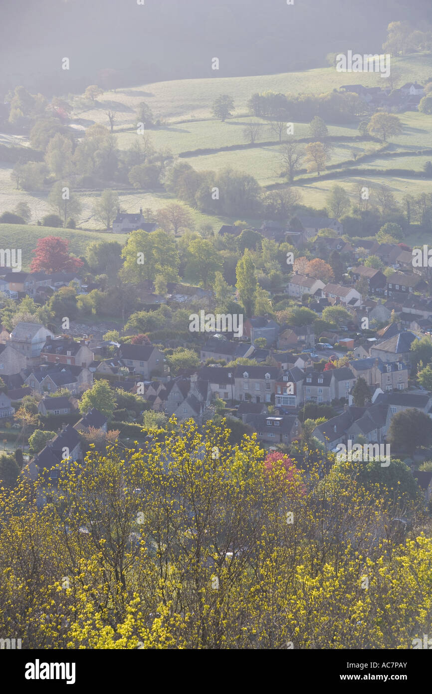 Views over houses from Uley Bury, Uley, Gloucestershire, UK Stock Photo