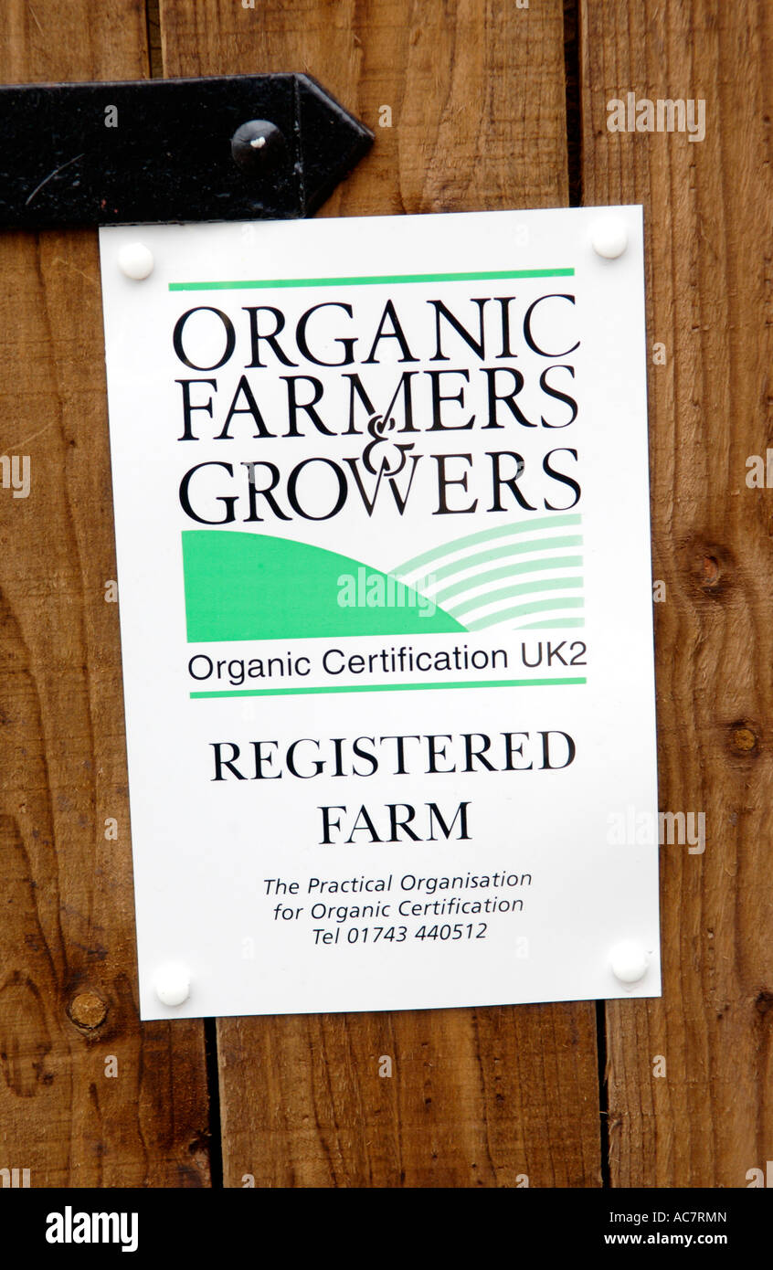 Organic certificate at Lower Porthamel Farm Talgarth Powys Wales UK part of the Small Farms group of organic producers Stock Photo