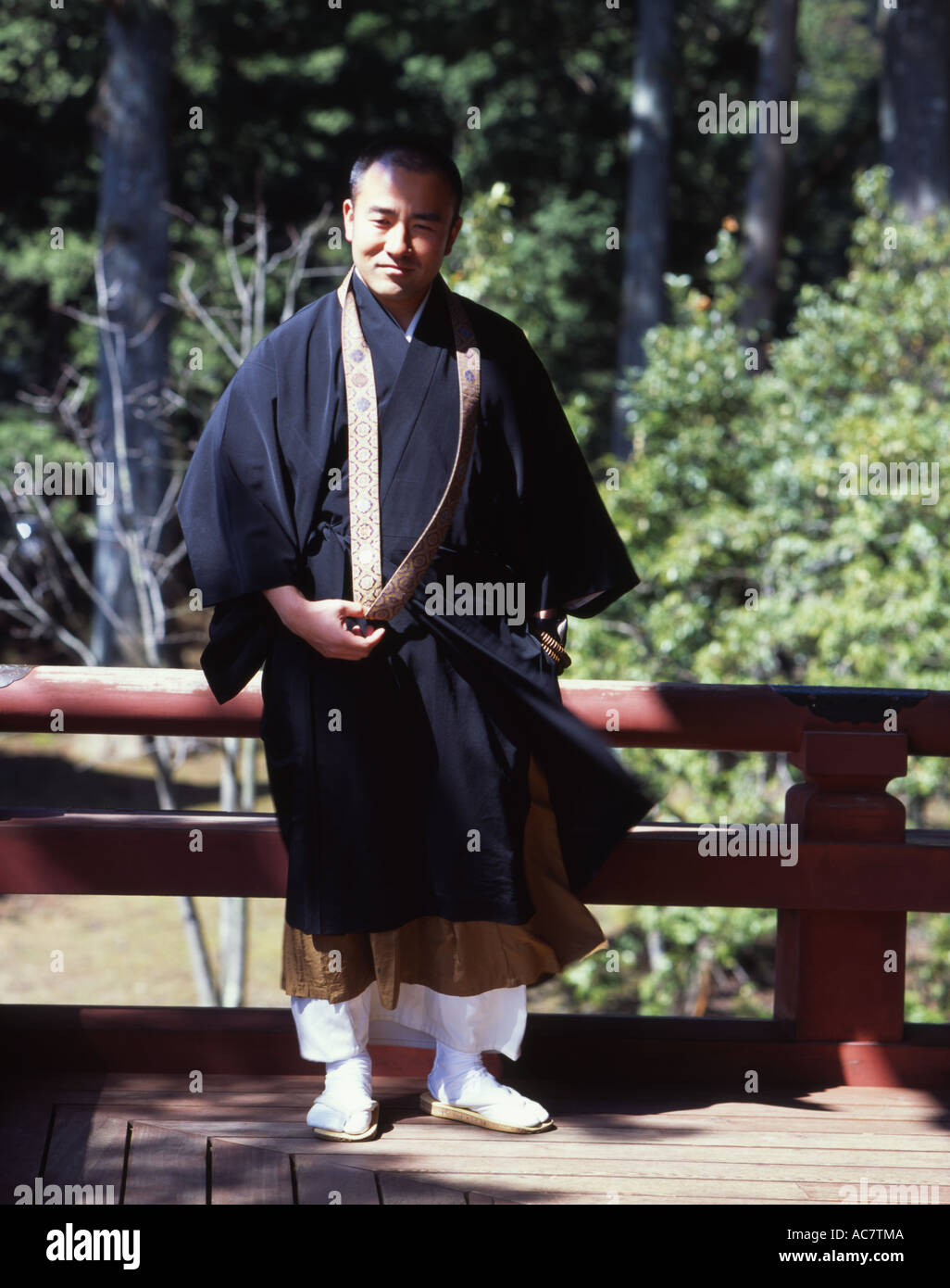 Buddhist Monk of the Tendai Sect at Rinnoji Temple, Nikko, Japan Stock