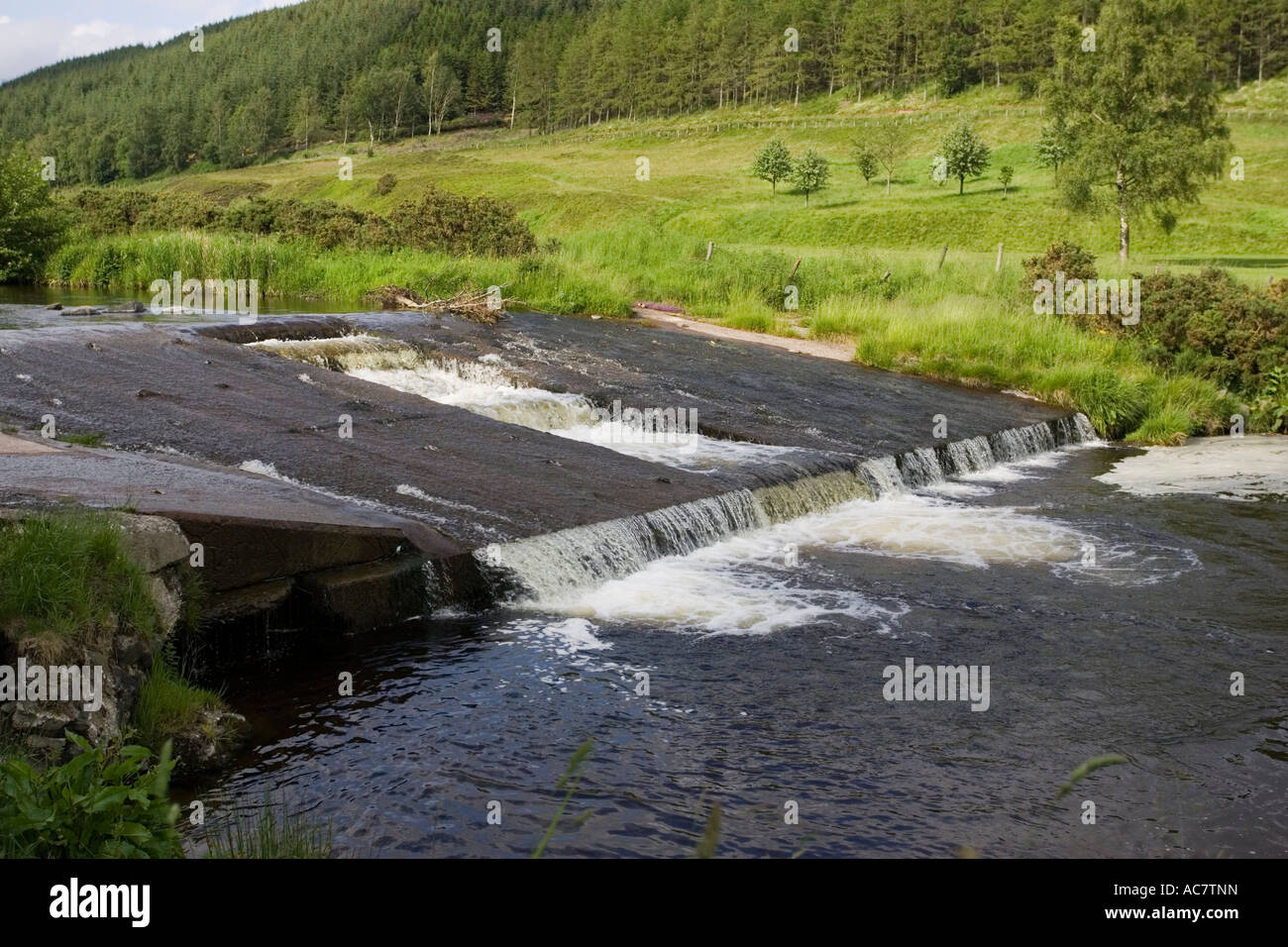 Salmon ladder on Leithen Water near Peebles Scottish Borders UK Stock