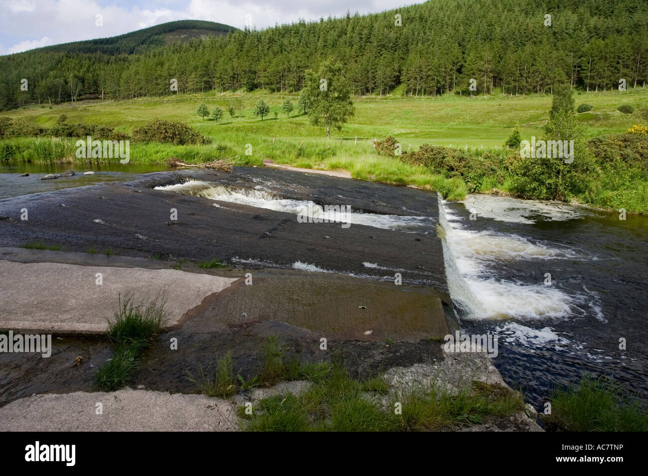 Salmon ladder on Leithen Water near Peebles Scottish Borders UK Stock