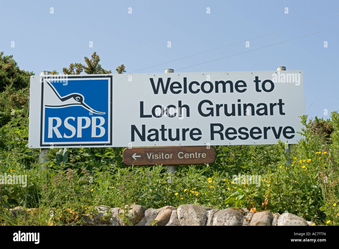 RSPB welcome sign to Loch Gruinart Nature Reserve NW Highlands Scotland UK Stock Photo