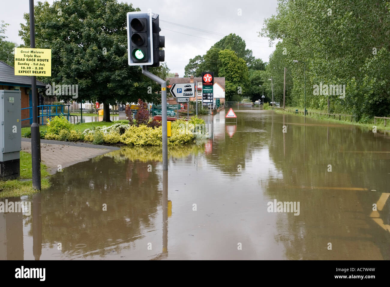 Flooded Malvern road alongside River Severn Upton upon Severn Worcs UK