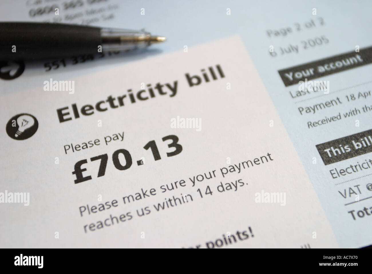 Domestic electricity fuel bill Stock Photo Alamy