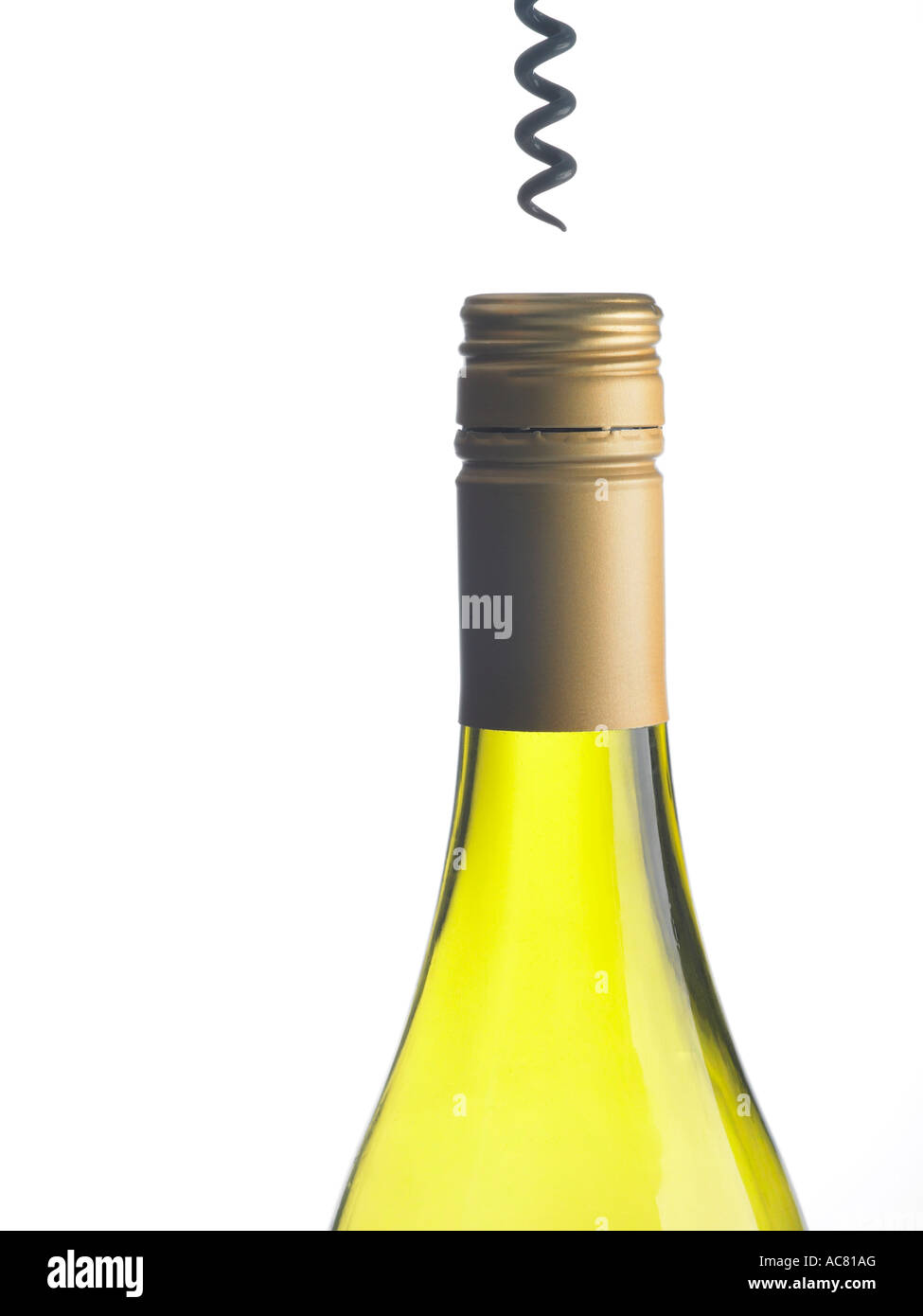 screw top bottle of wine and corkscrew Stock Photo