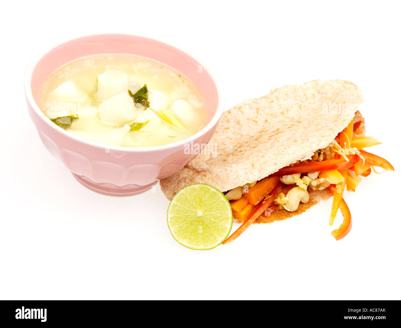 Palm Heart Soup with Wholemeal Pitta Stock Photo Alamy