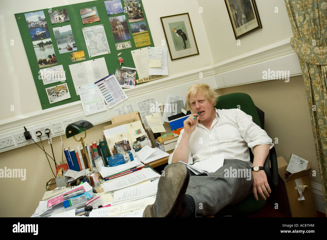 Boris Johnson, Conservative MP for Henley in his office in Portcullis House, London, England Stock Photo