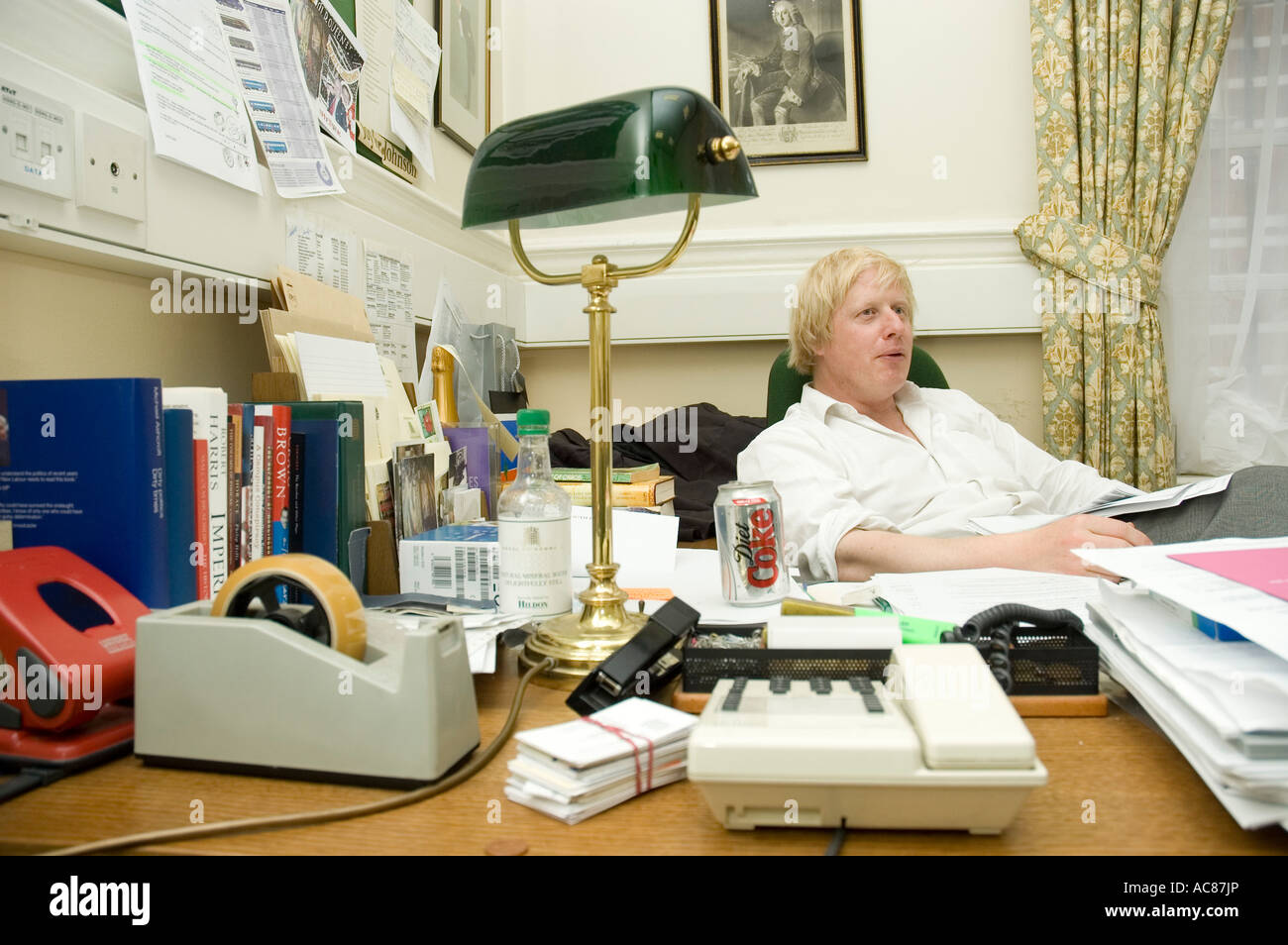 Boris Johnson, Conservative MP for Henley in his office in Portcullis House, London, England Stock Photo