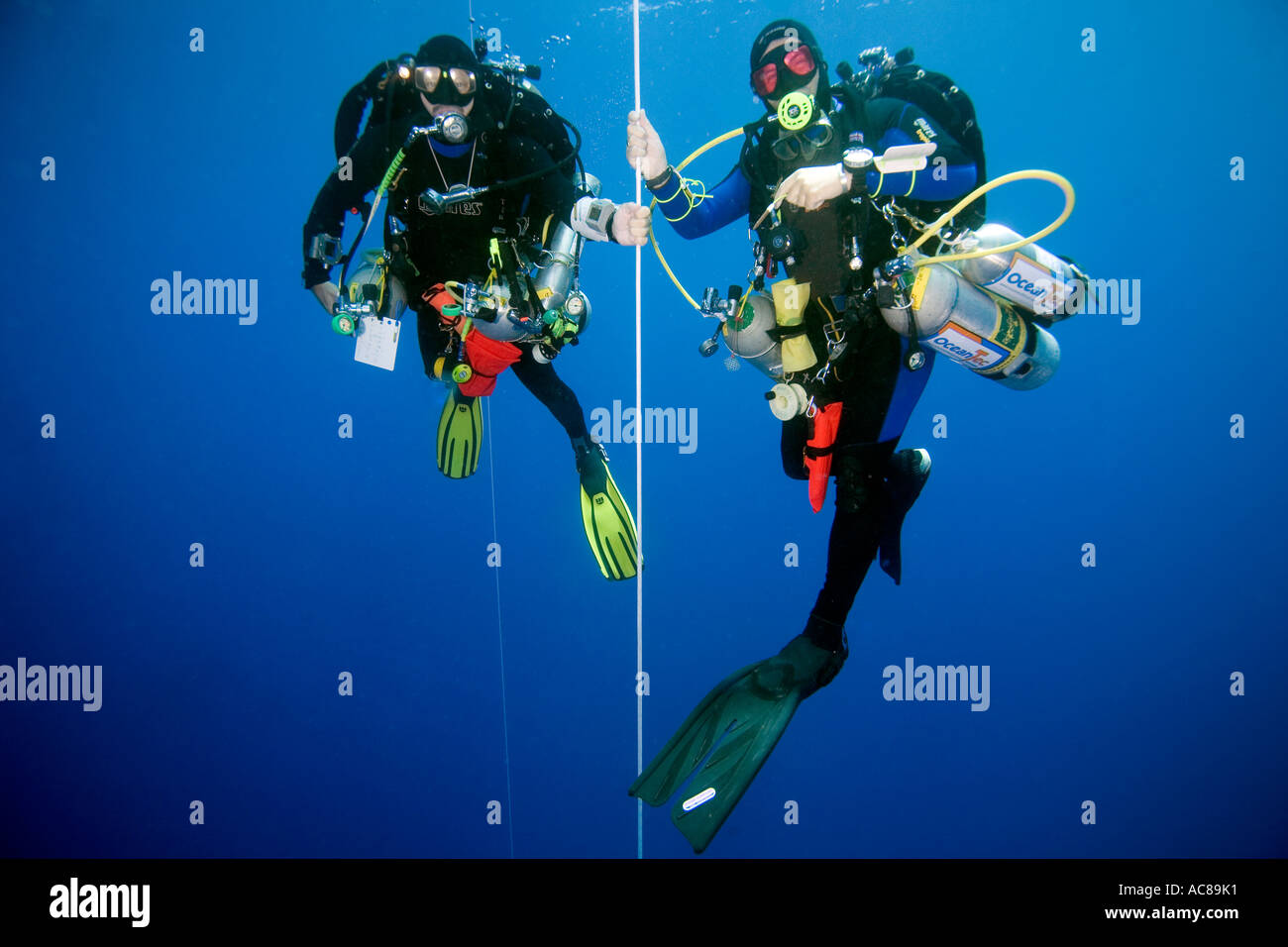 Safety Divers on a World record attempt in the Red sea Stock