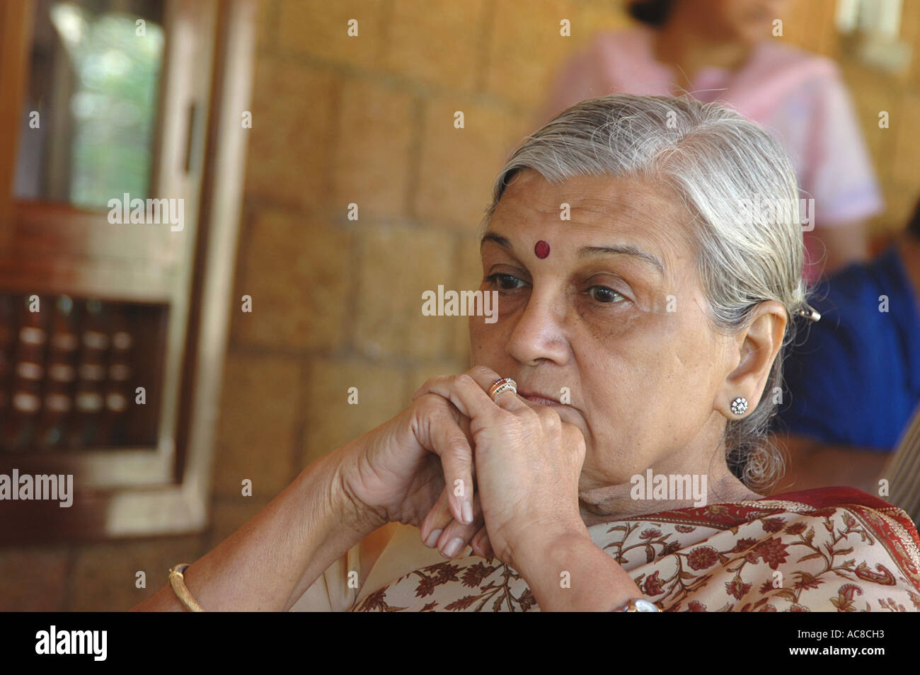 SMA79140 Old Indian woman thinking Model Released Stock Photo