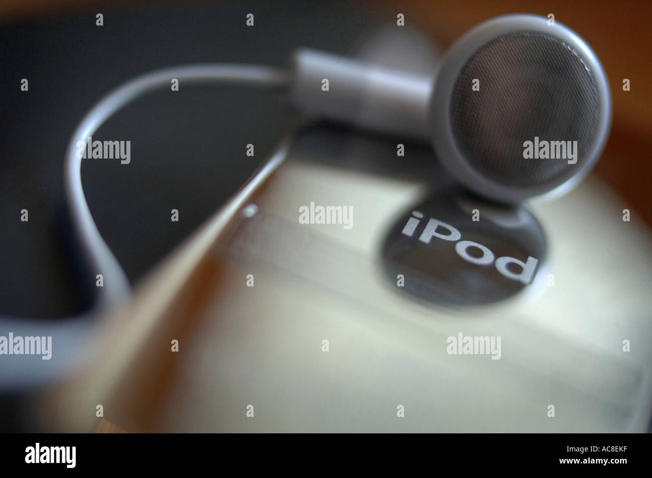 The back of an apple iPod nano showing the apple logo. Stock Photo
