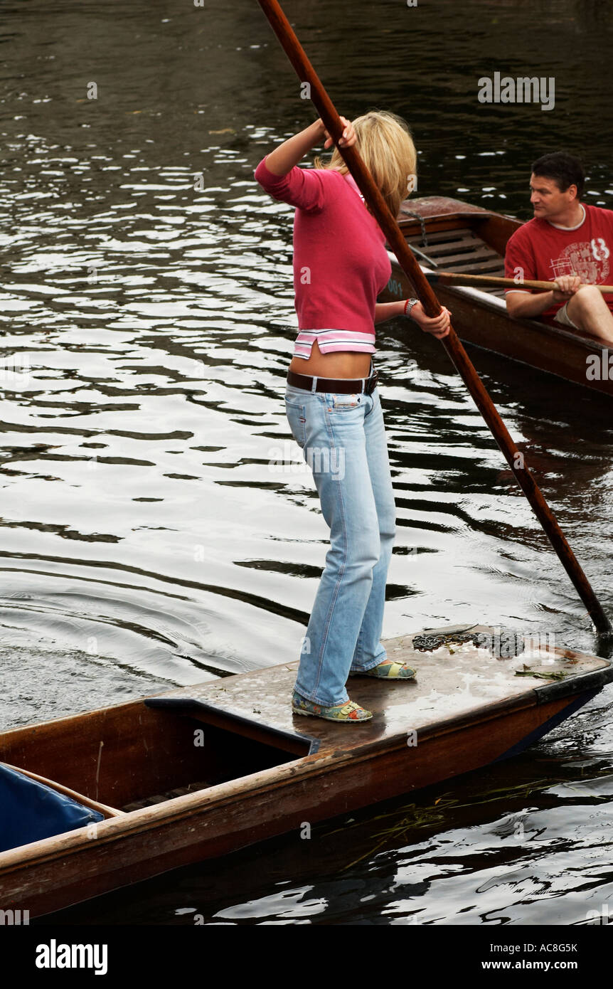 Woman punting in Cambridge Stock Photo