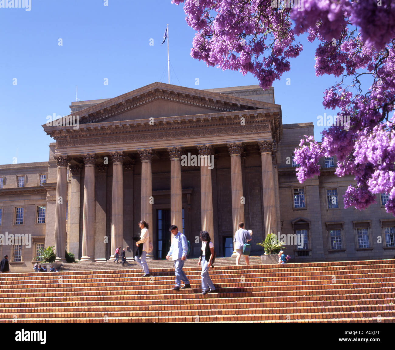 Students walking down steps in front of the great Hall at Witwatersrand University Johannesburg, Gauteng; South Africa Stock Photo