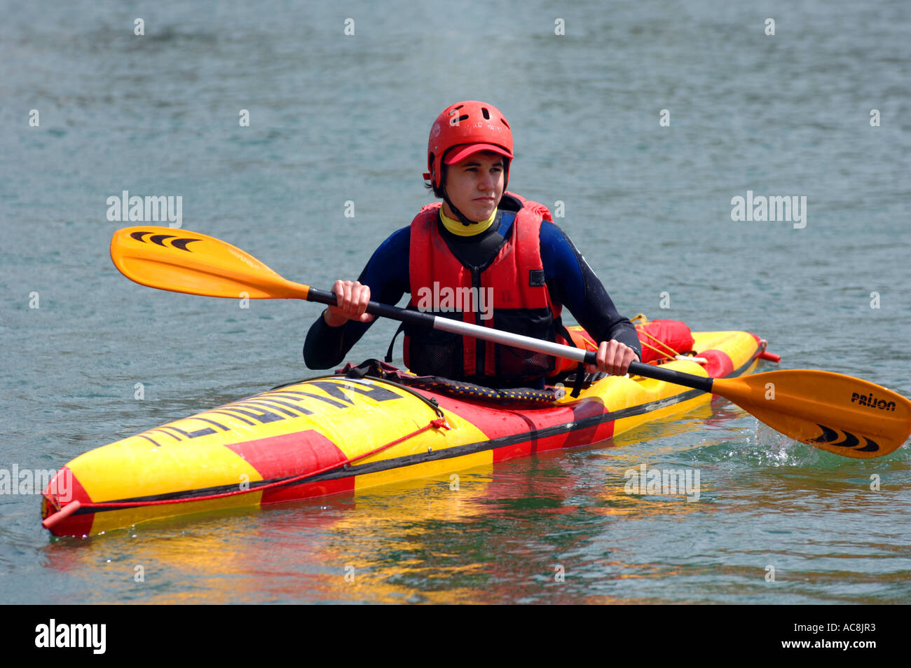 Rescue canoe, Rescue canoeist, Britain UK Stock Photo