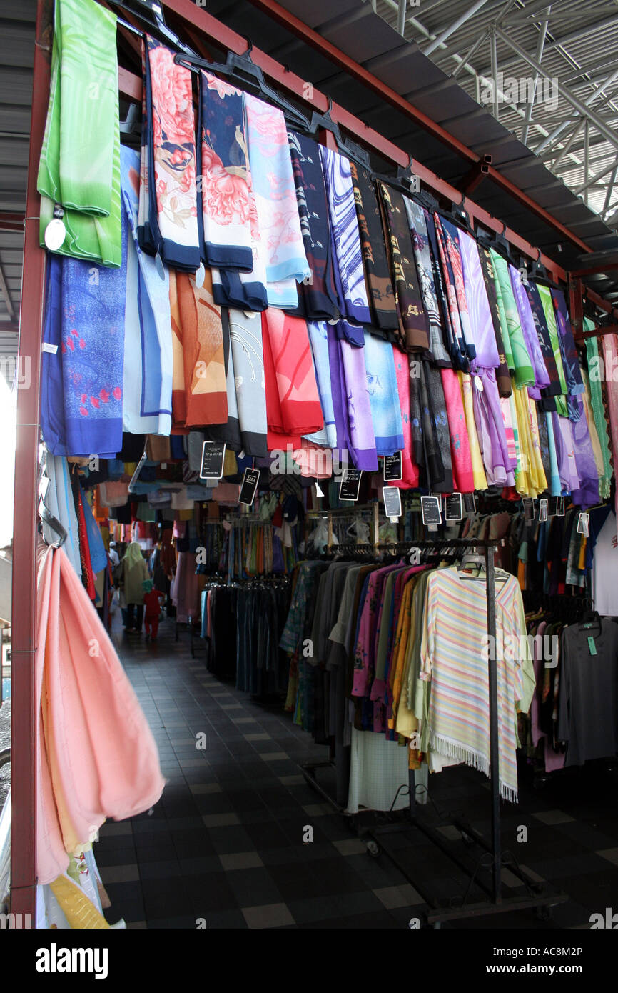 Shop selling clothes and textile in Kuala Terengganu, Malaysia. Stock Photo