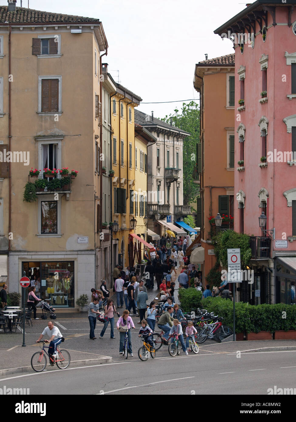 Shopping street in the old city of Peschiera del Garda Garda lake Italy Stock Photo