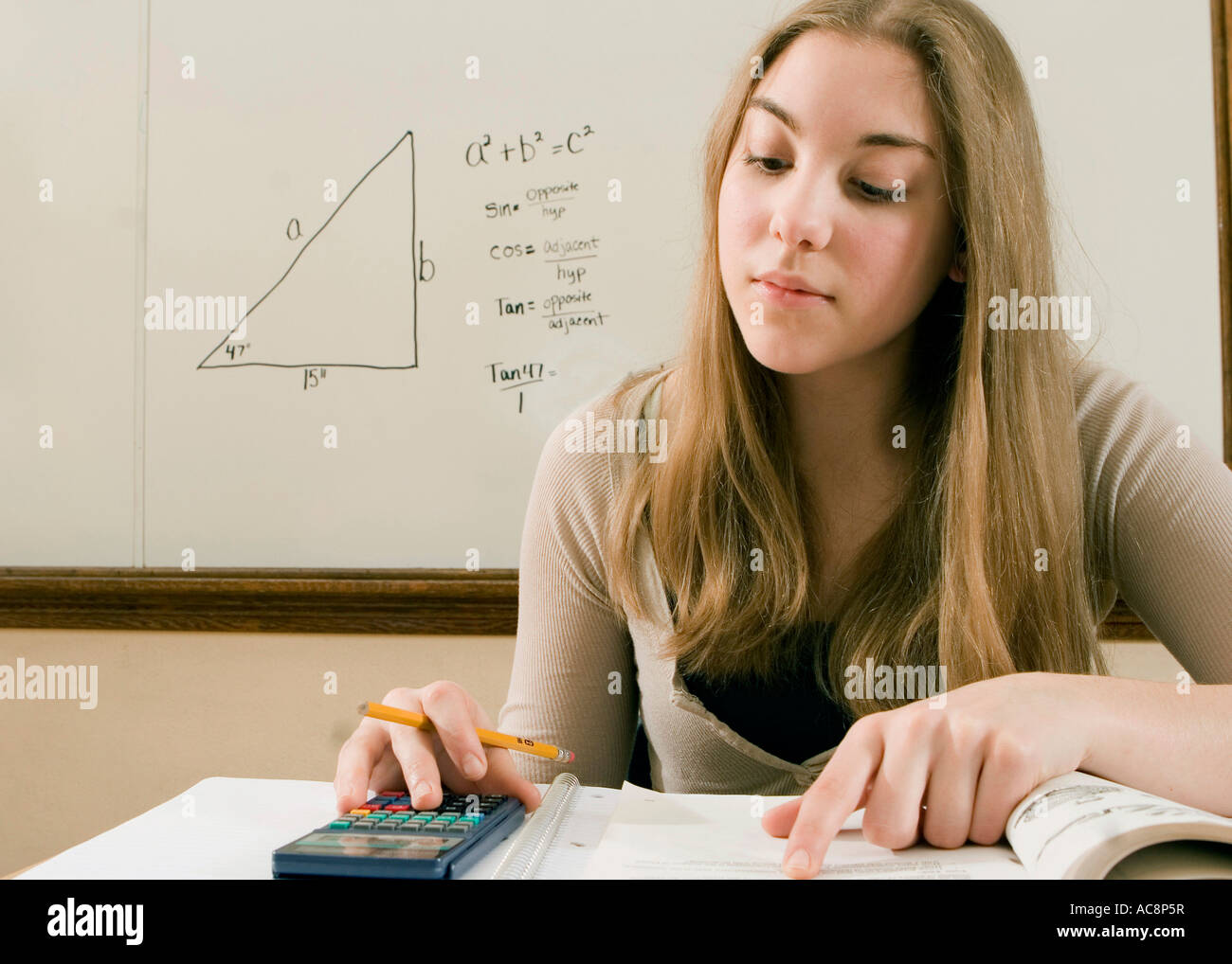 Student using a calculator Stock Photo - Alamy