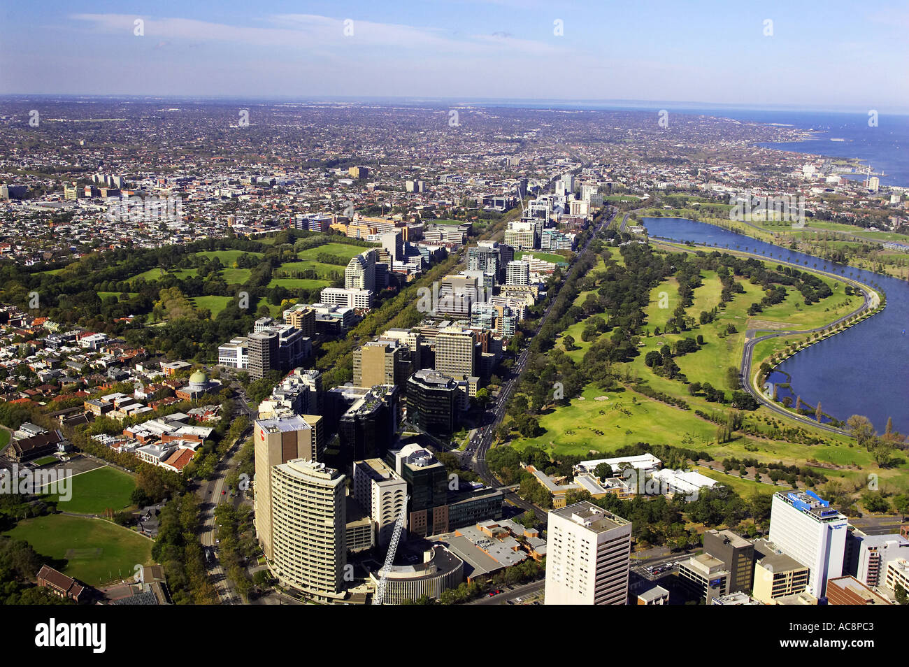 St Kilda Road and Albert Park Lake Melbourne Victoria Australia aerial