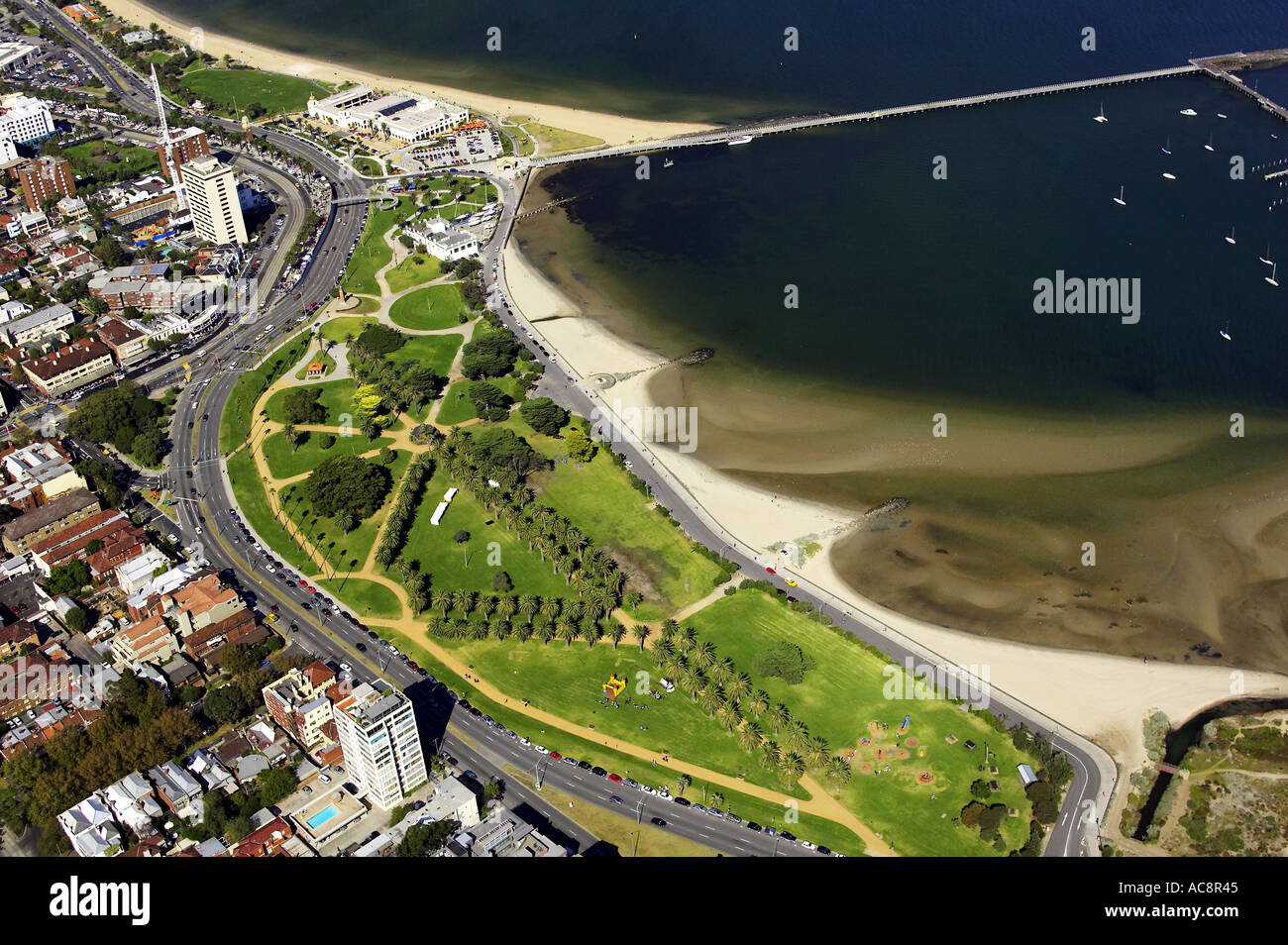 Catani Gardens St Kilda Port Phillip Bay Melbourne Victoria Australia aerial Stock Photo