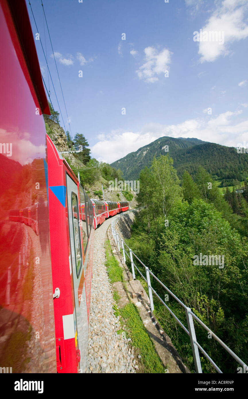 the Bernina Express train in Switzerland from Chur to Tirano in Italy Stock Photo Alamy