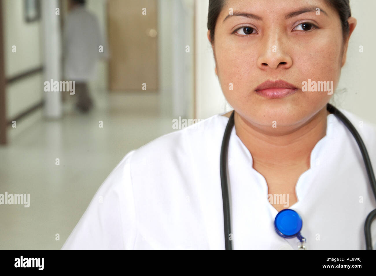 Closeup of a female nurse with a stethoscope around her neck Stock