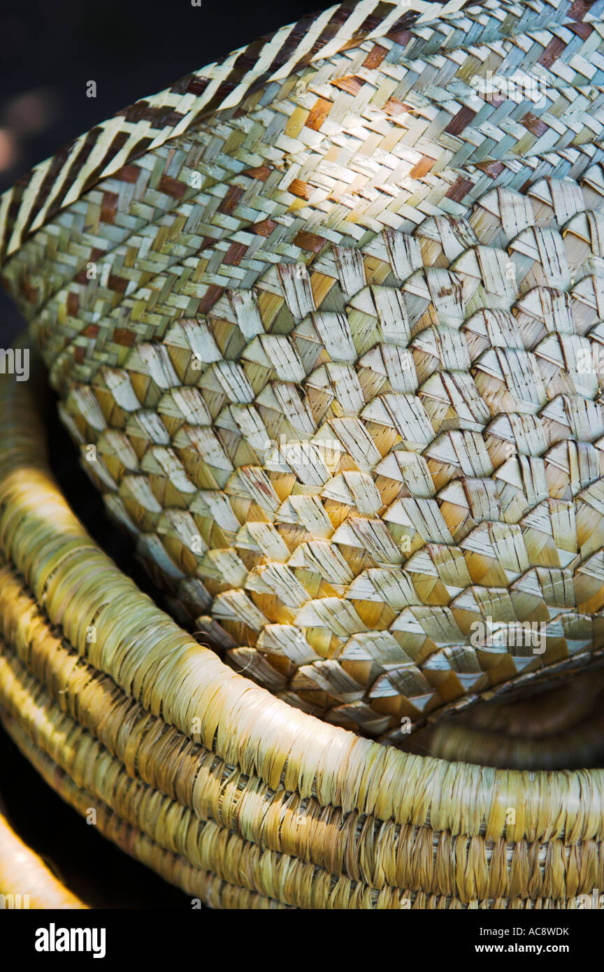 Closeup straw baskets showing weave and pattern Andros Island Bahamas