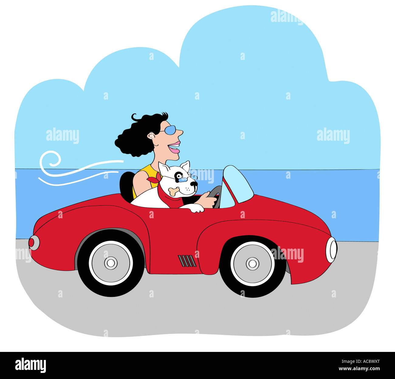 Driving With Dog Linda Braucht (b.20th C. American) Computer graphics Stock Photo