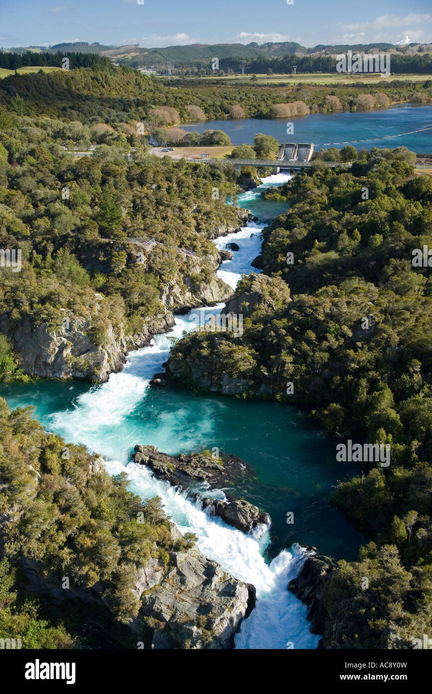 Aratiatia Rapids Waikato River near Taupo North Island New Zealand aerial Stock Photo