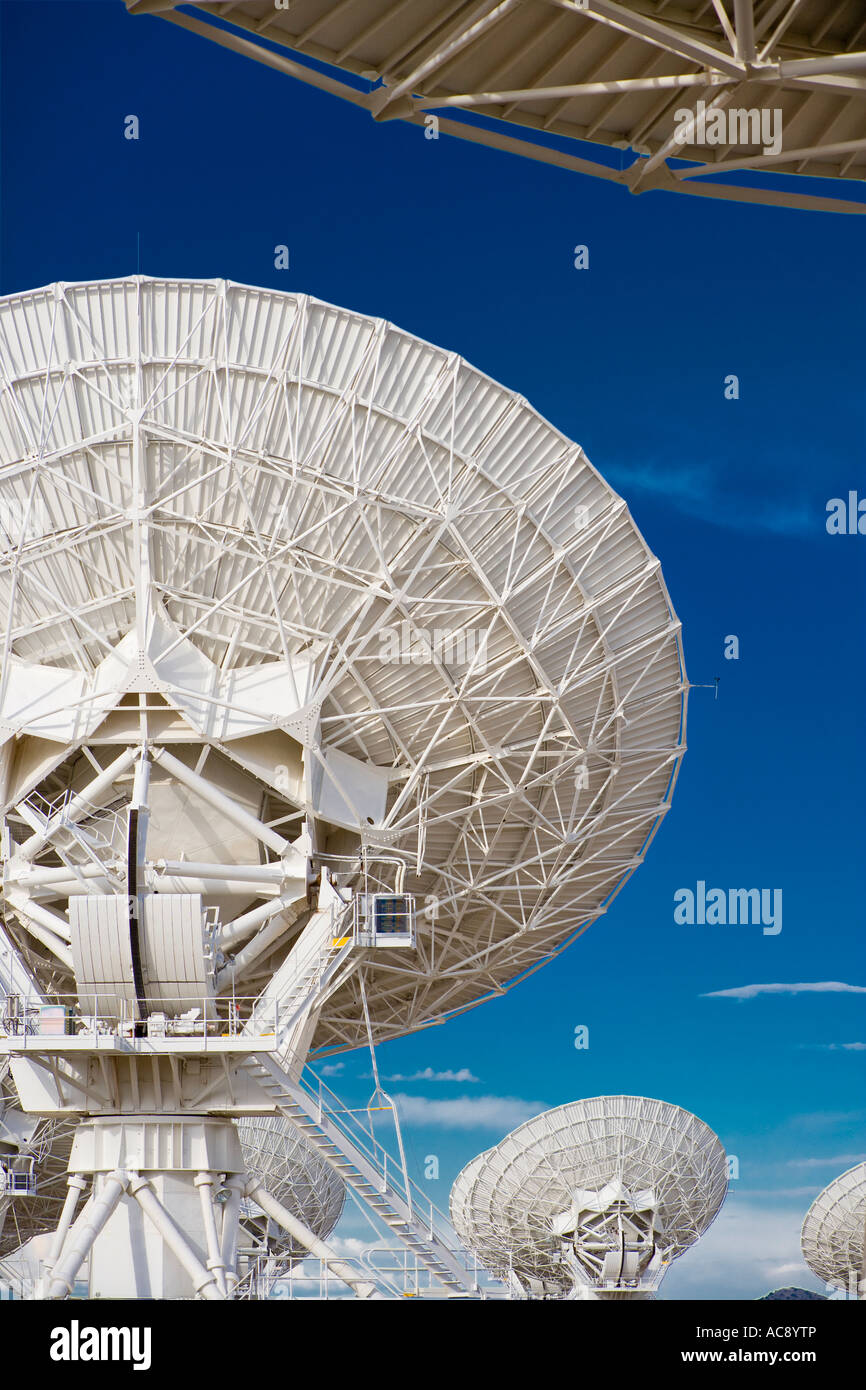 Satellite dishes dish of radio telescope astronomy observatory Very Large Array VLA near Socorro New Mexico US USA America Stock Photo