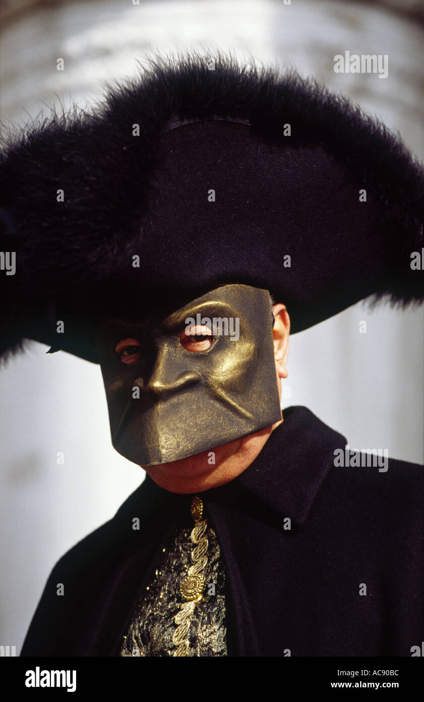 Man in traditional Bauta mask Venice Carnival Italy Stock Photo