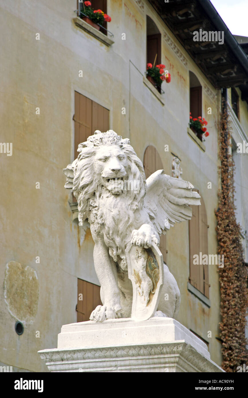 Italy Veneto Asolo winged lion the symbol of the Veneto in the town square Stock Photo