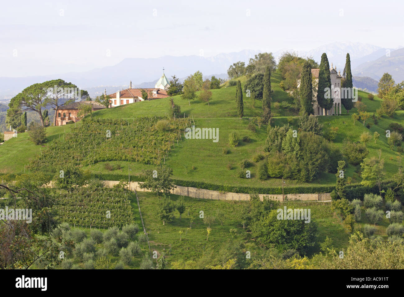 Italy Veneto Asolo medieval hill town in the foothills of the Dolomites villa with vineyard Stock Photo