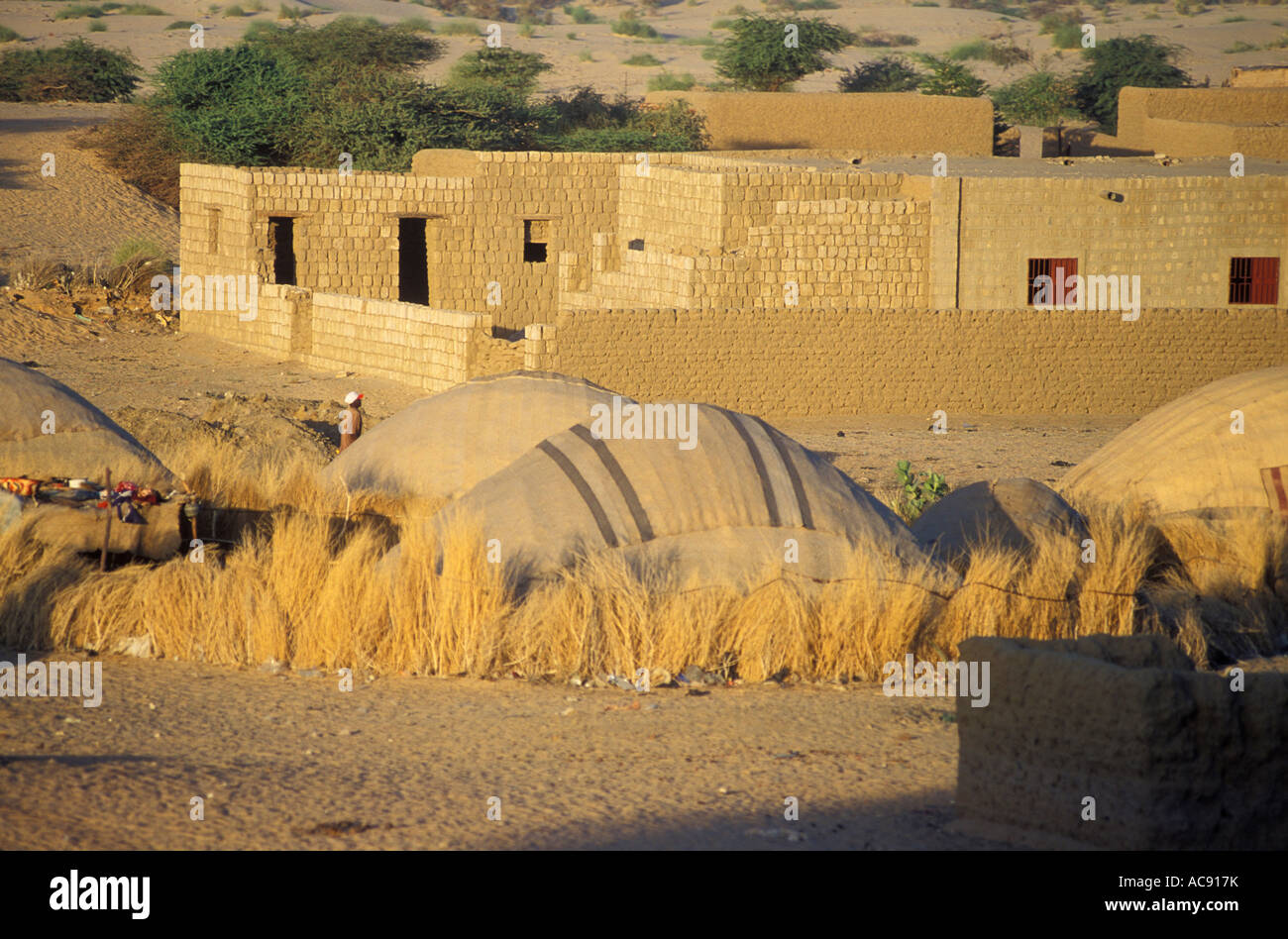 View of Timbuktu buildings showing Tuareg slave hut Timbuktu; Mali Stock Photo