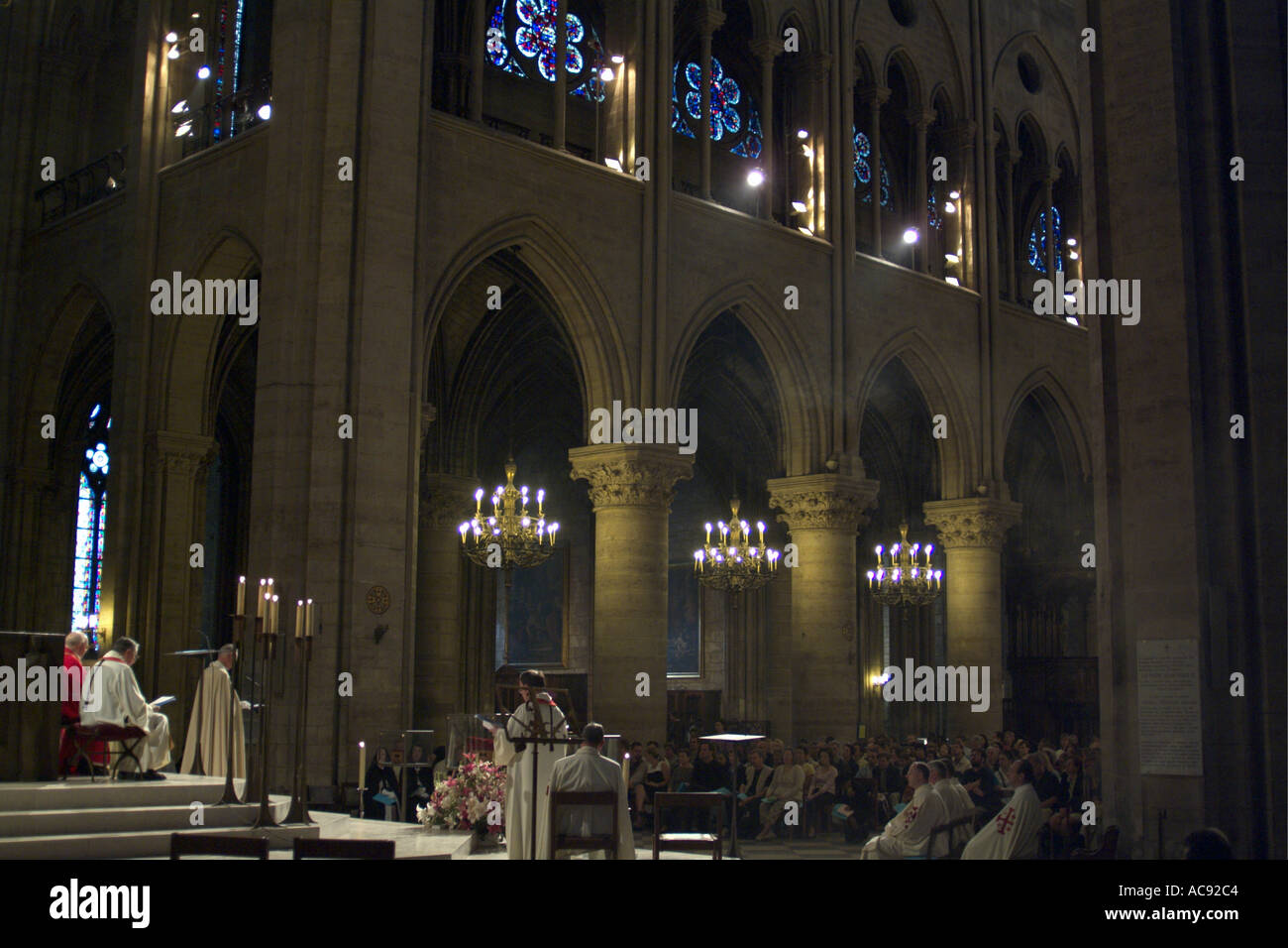 Mass taking place inside the cathedral of Notre Dame de Paris, France