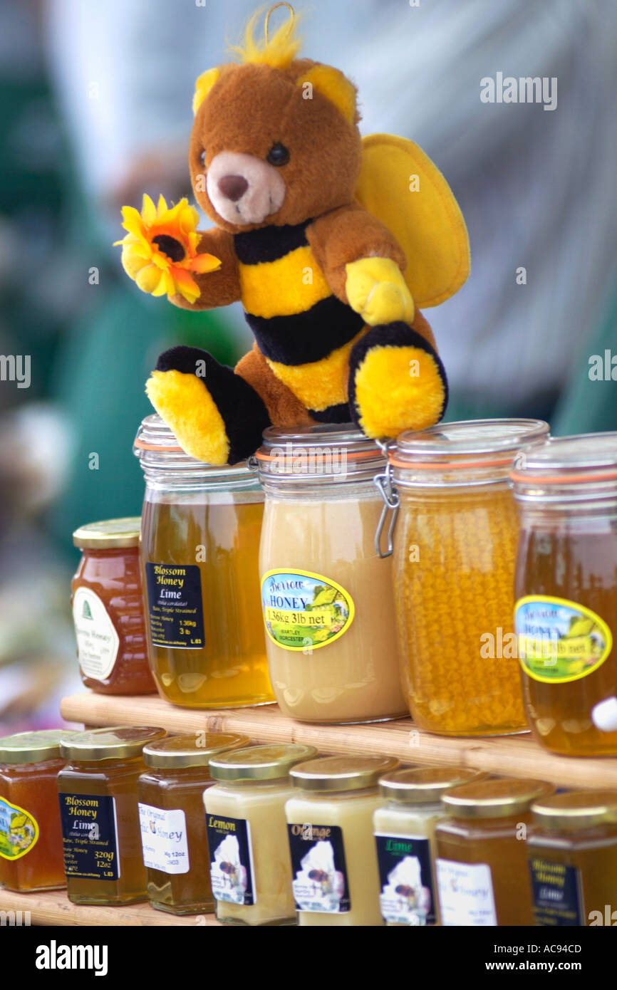 Honey for sale on a stall at the annual Abergavenny Food Festival Monmouthshire Wales UK GB Stock Photo