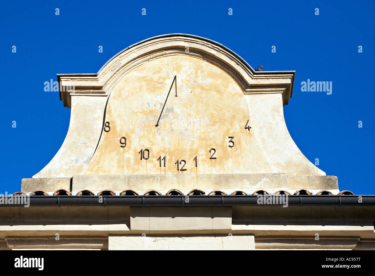 Sundial on top of the Town Hall, Uzes, France. Stock Photo