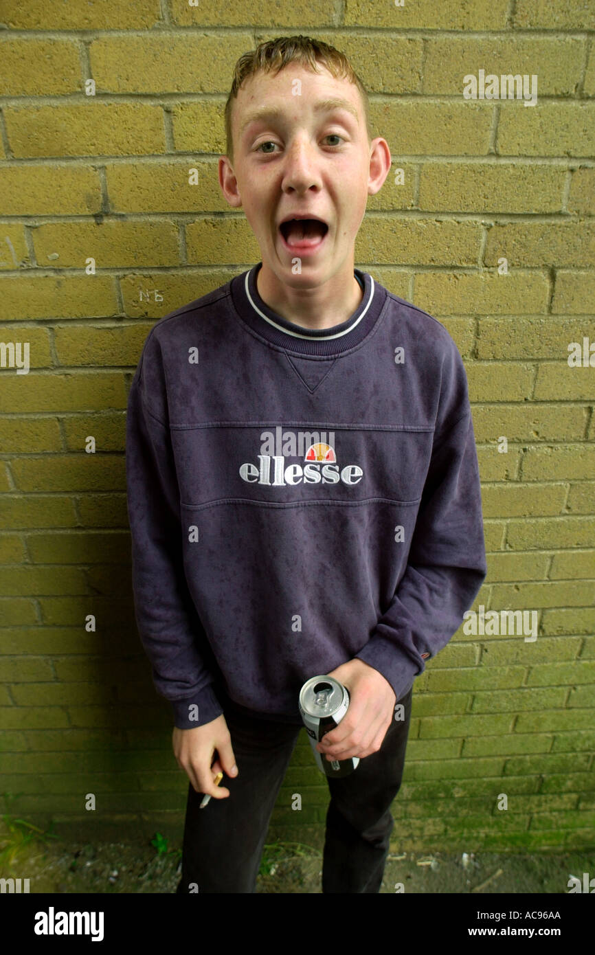 Drunken youth on the Gurnos housing estate in Merthyr Tydfil South