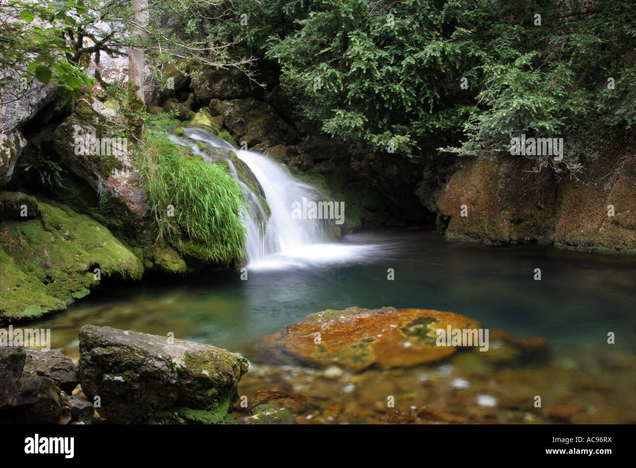 Cascade Flowing from the Grotte de Choranche Vercors Regional Natural Park France Stock Photo