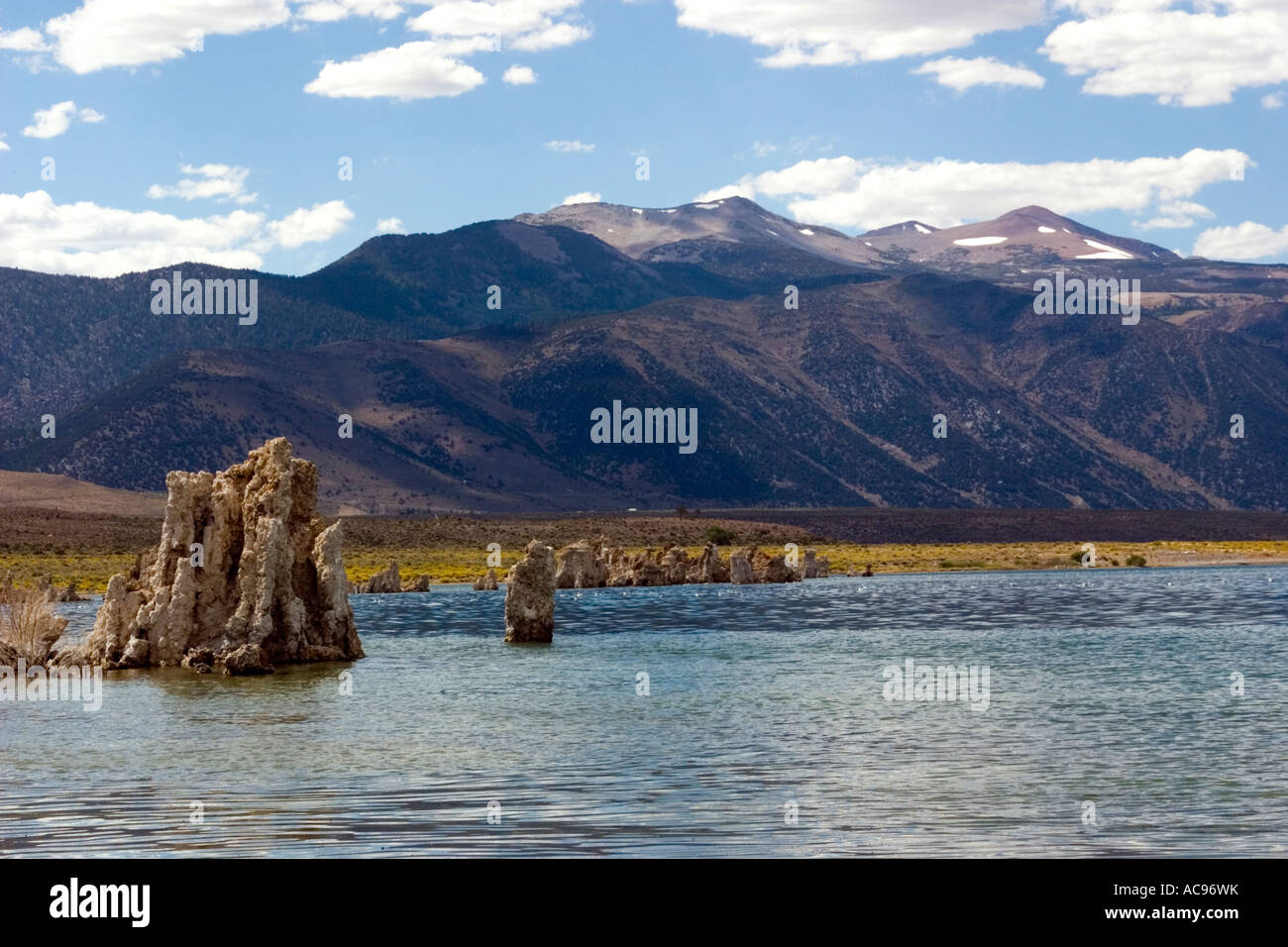 Mono Lake is an alkaline and hypersaline lake in Mono County, California Stock Photo