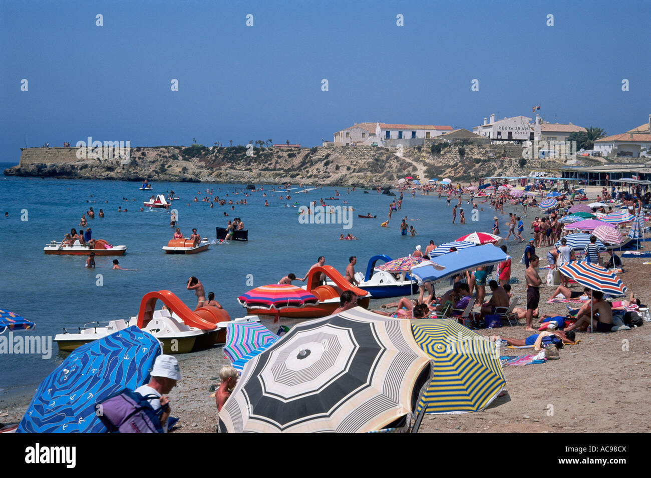 Beach with tourists Nueva Tabarca Alicante Spain Stock Photo