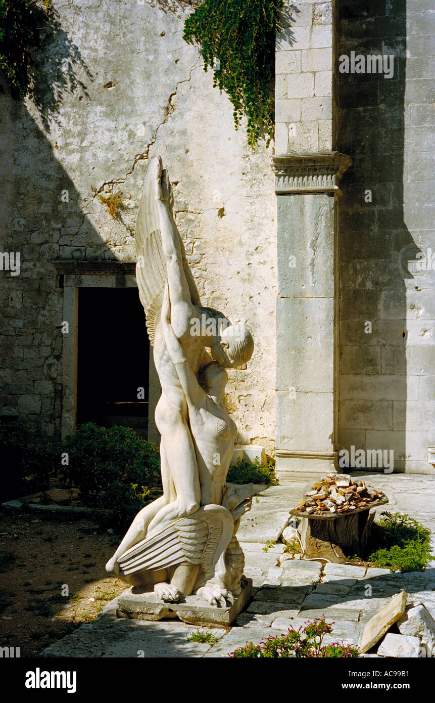 Remains of a monument to Slav freedom, dismantled by the Italians during the second world war, in the grounds of St Mark's, Hvar Stock Photo